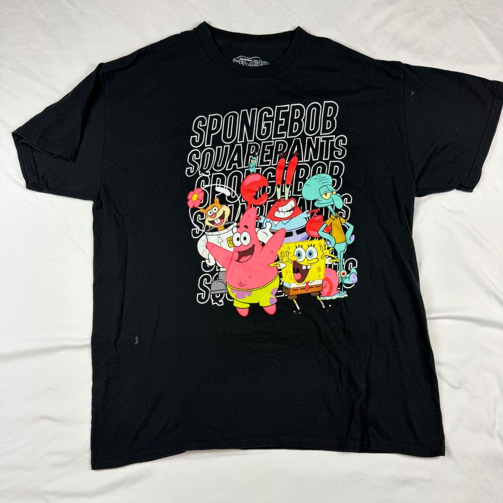 SpongeBob SquarePants Mens Large Black Graphic T-Shirt Nickelodeon Characters